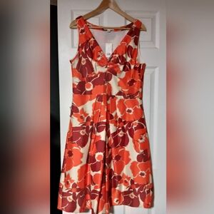 Red and Orange Pleated A-Line Midi Dress